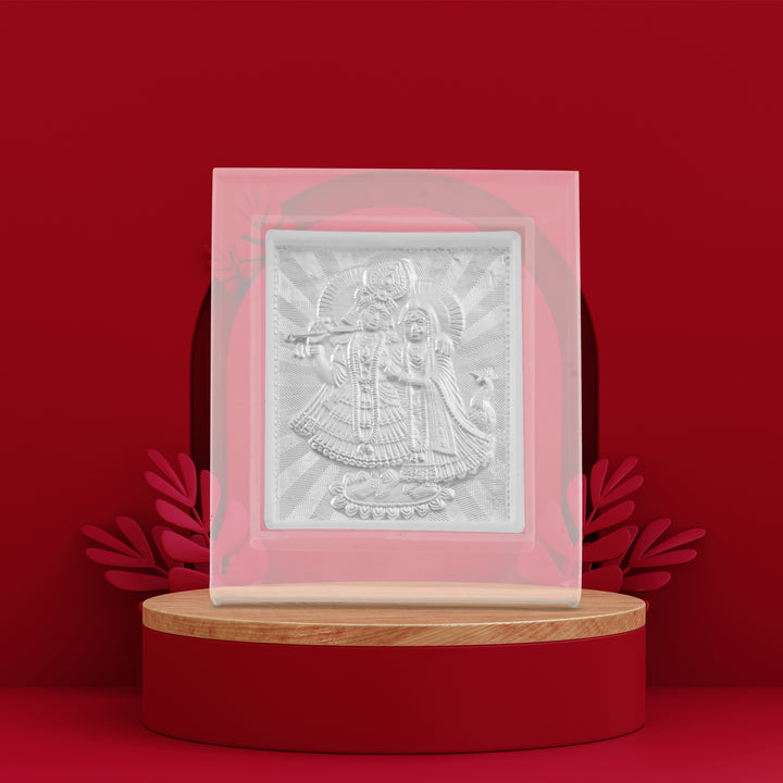Tvish 999 Silver God Radha Krishna Acrylic Frame, L 2.5 x H 3.5 Inches