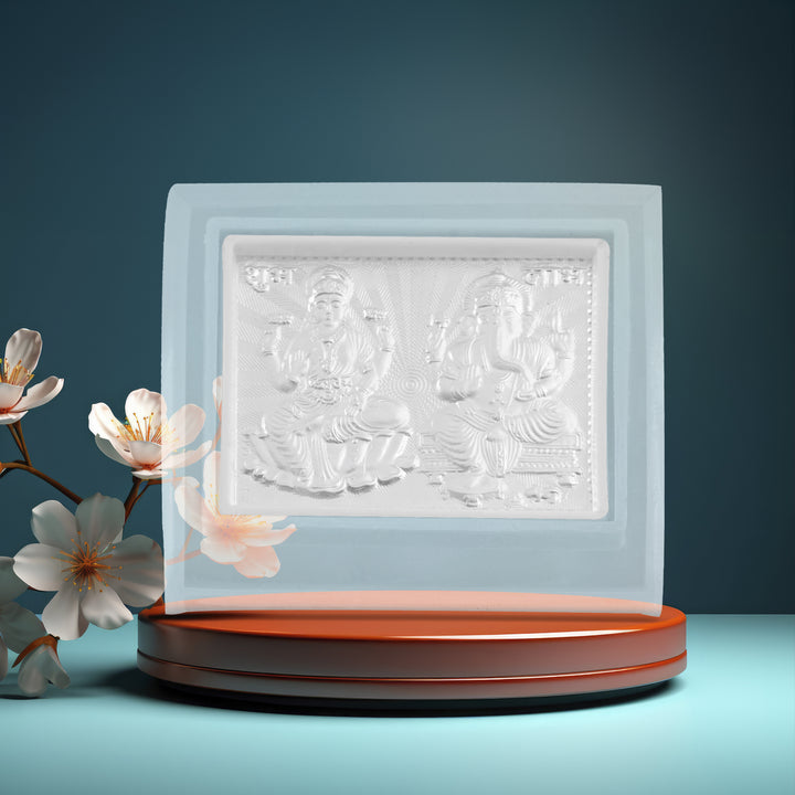 Tvish 999 Silver God Lakshmi and Ganesh Acrylic Frame, L 2.5 x H 3.5 Inches