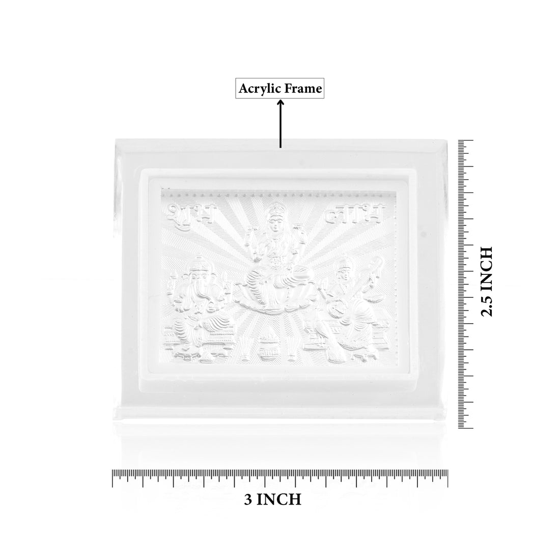 Tvish 999 Silver God Ganesh, Lakshmi & Sarasvati Acrylic Frame, L 2.5 x H 3.5 Inches