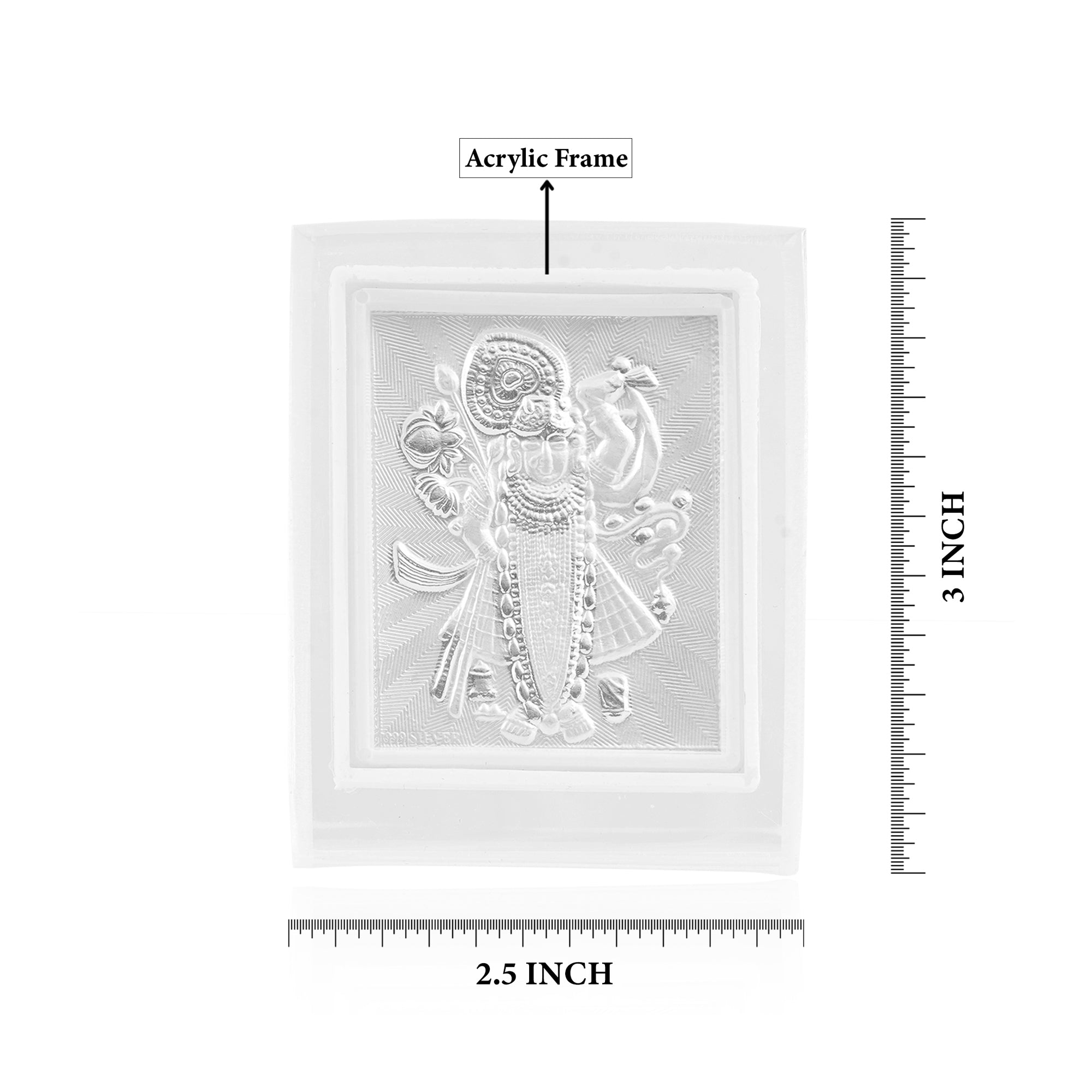 Tvish 999 Silver God Shreenathji Acrylic Frame, L 2.5 x H 3.5 Inches