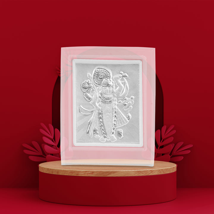 Tvish 999 Silver God Shreenathji Acrylic Frame, L 2.5 x H 3.5 Inches