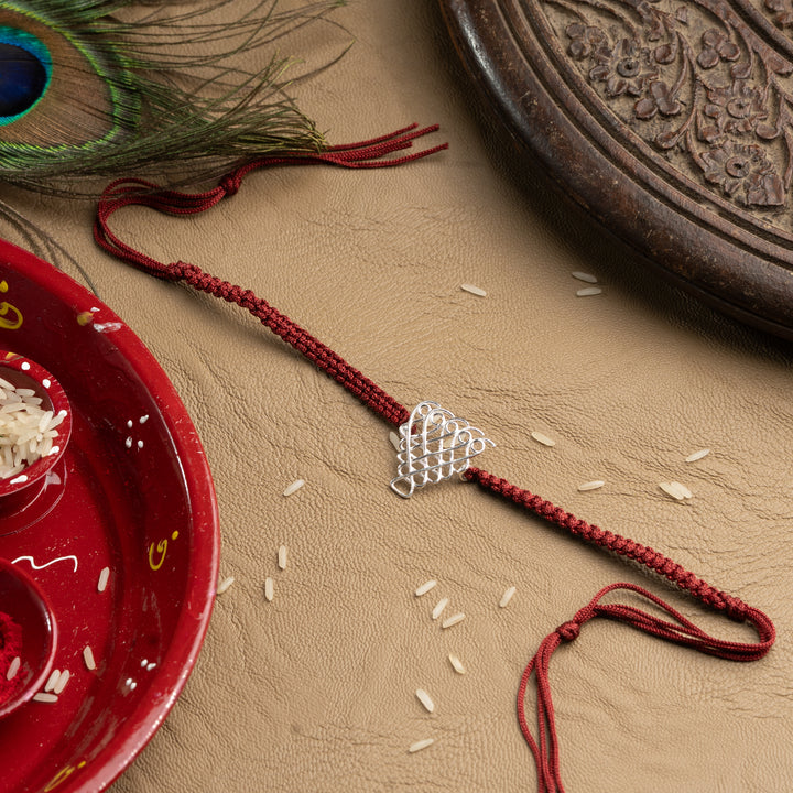 Tvish 925 Sterling Silver Sri Yantra Rakhi for Brother | Divine Protection Sacred Raksha Bandhan Thread with CZ/Zircon & Red Silk Dori | Spiritual & Auspicious Gift for Men