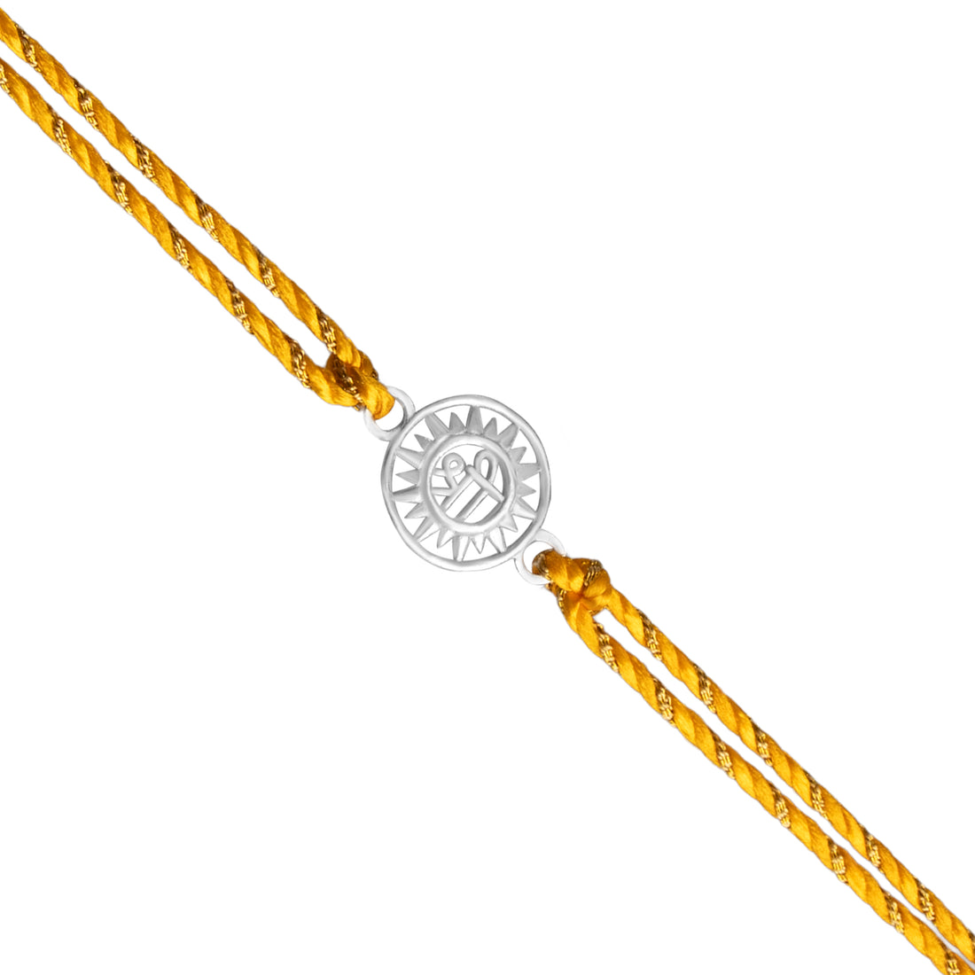 925 Sterling Silver Shree Rakhi for Brother | Radiant Sun-Inspired Design on Yellow Thread | Raksha Bandhan Gift