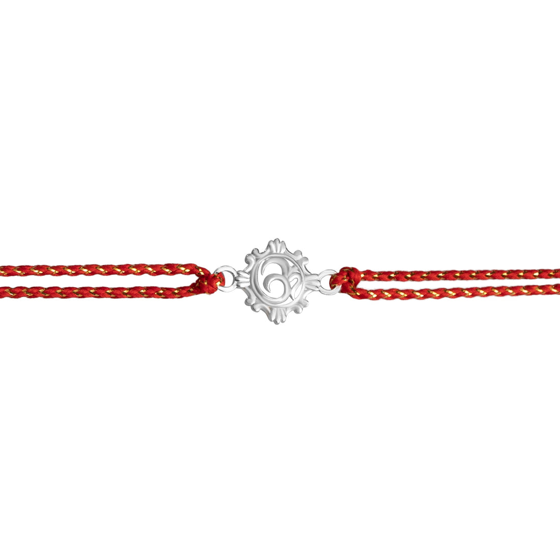925 Sterling Silver Om Rakhi for Brother | Traditional Om Design Rakhi with Floral Frame & Red Thread