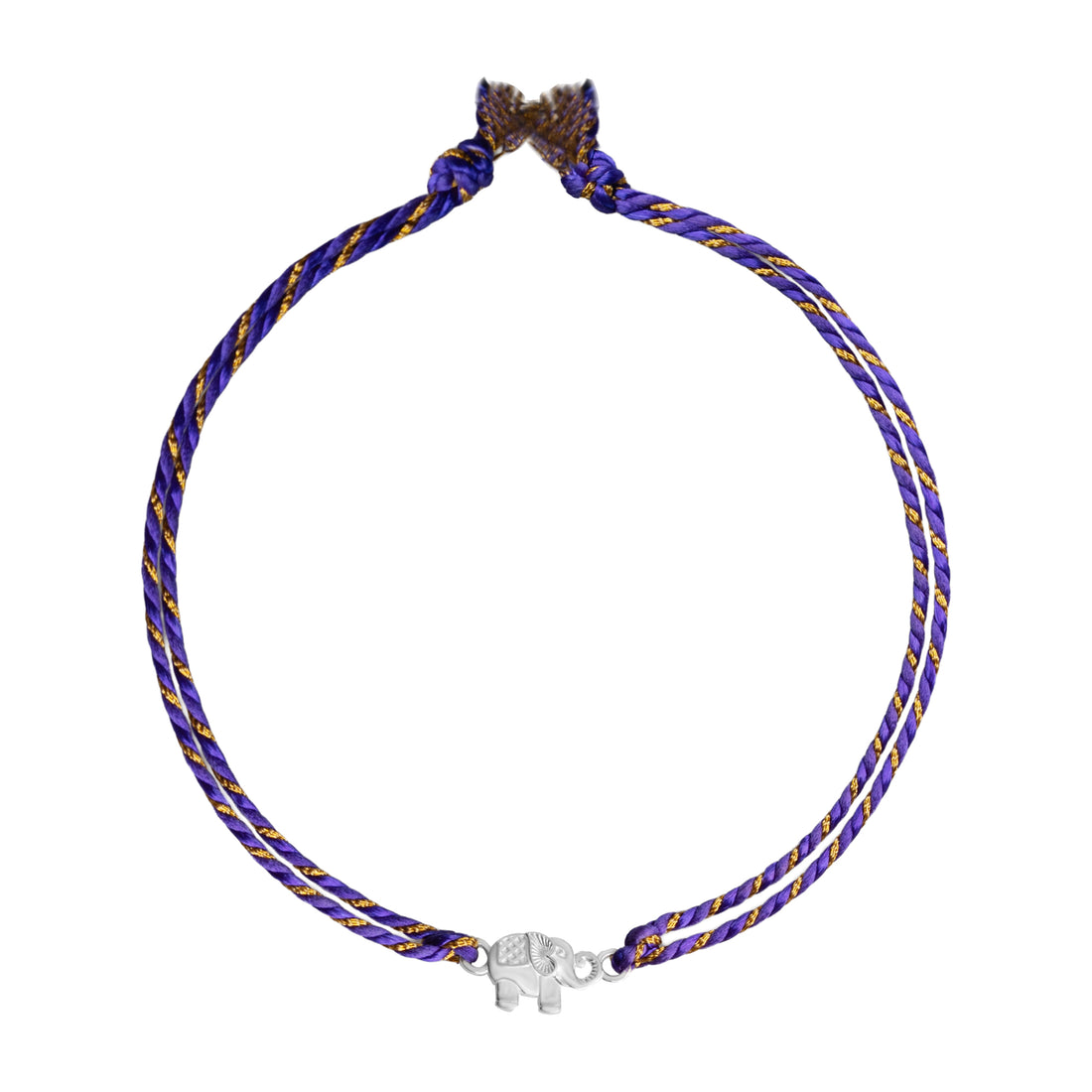 925 Sterling Silver Elephant Rakhi for Brother | Purple &amp; Gold Thread Rakhi with Lucky Elephant Charm
