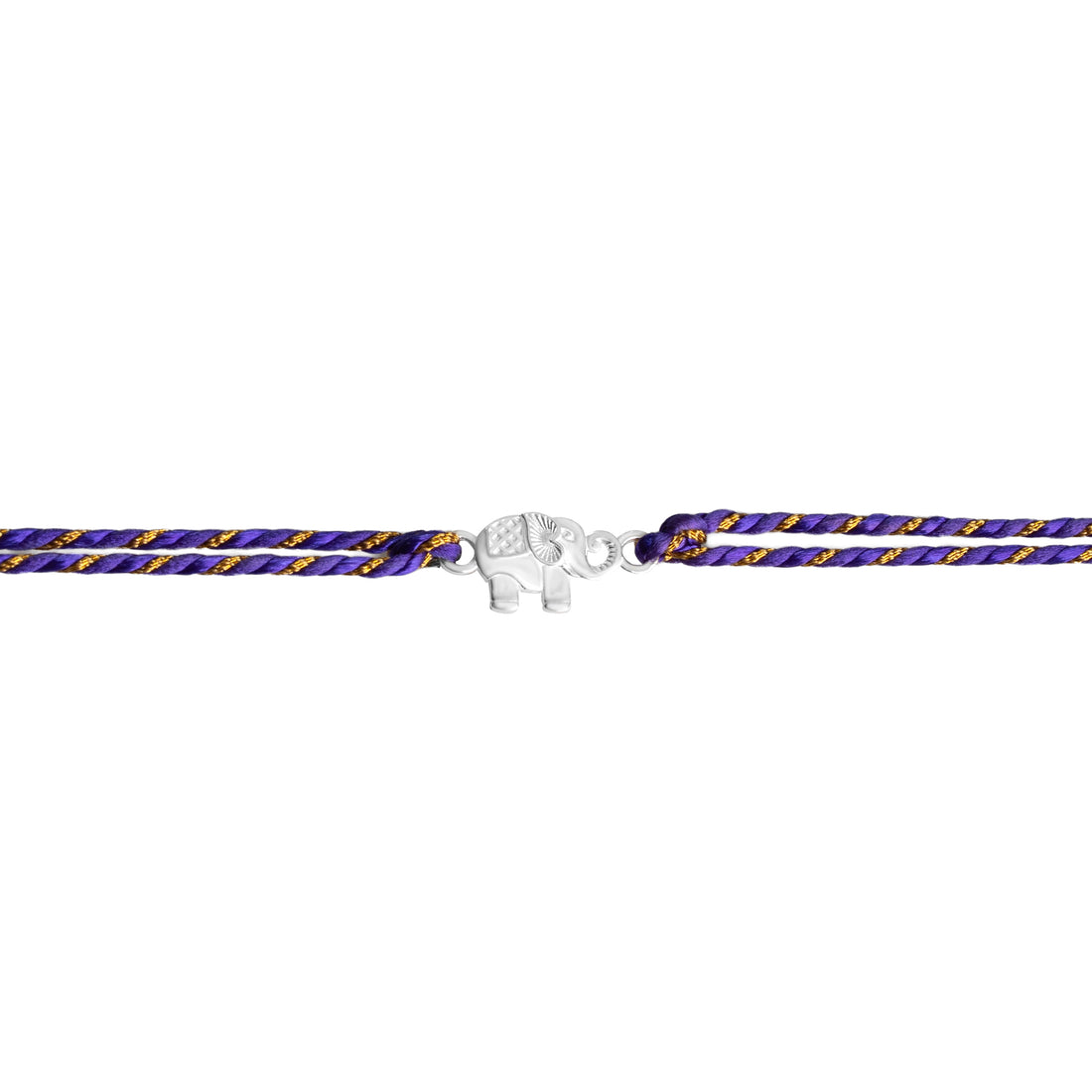 925 Sterling Silver Elephant Rakhi for Brother | Purple &amp; Gold Thread Rakhi with Lucky Elephant Charm