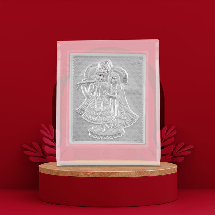 Tvish 999 Silver Radha Krishna Acrylic Frame, L 4 x H 4.5 Inches