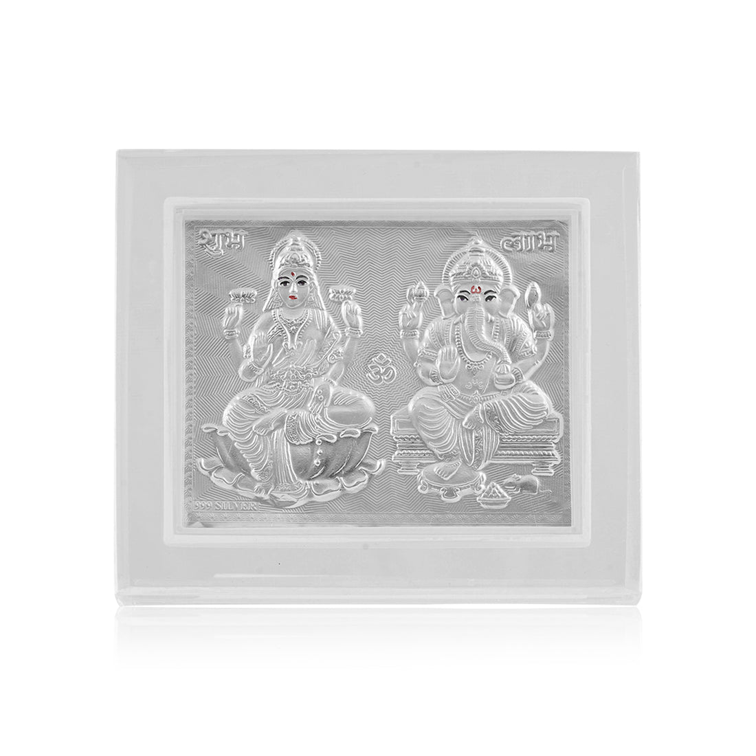 Tvish 999 Silver Laxmiji and Ganeshji Acrylic Frame, L 4.5 x H 4 Inches