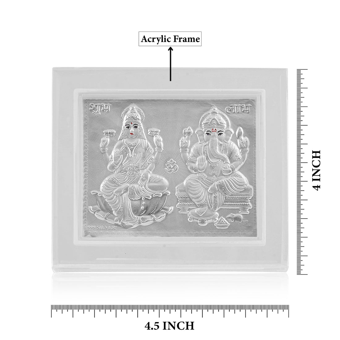 Tvish 999 Silver Laxmiji and Ganeshji Acrylic Frame, L 4.5 x H 4 Inches