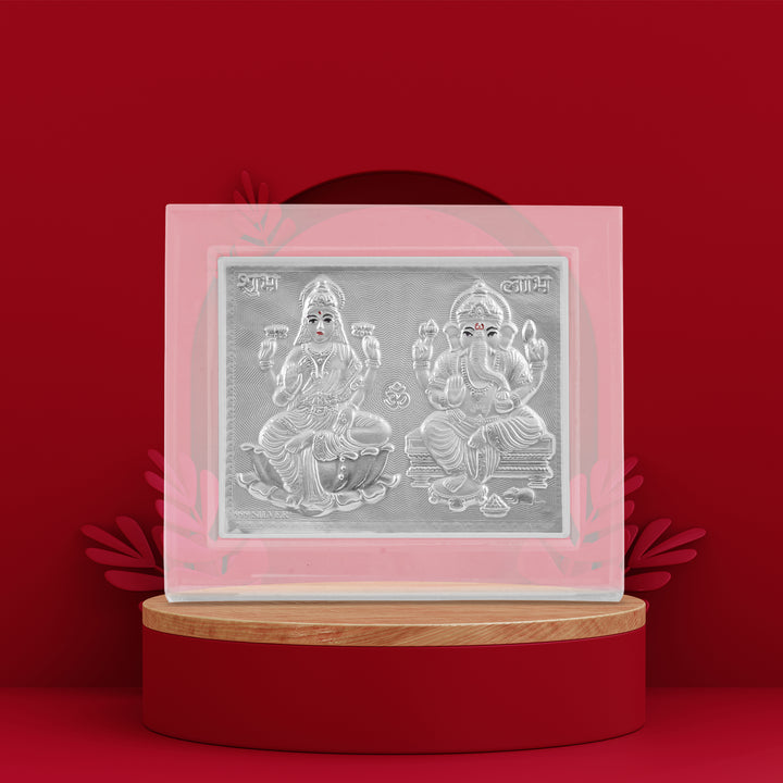 Tvish 999 Silver Laxmiji and Ganeshji Acrylic Frame, L 4.5 x H 4 Inches
