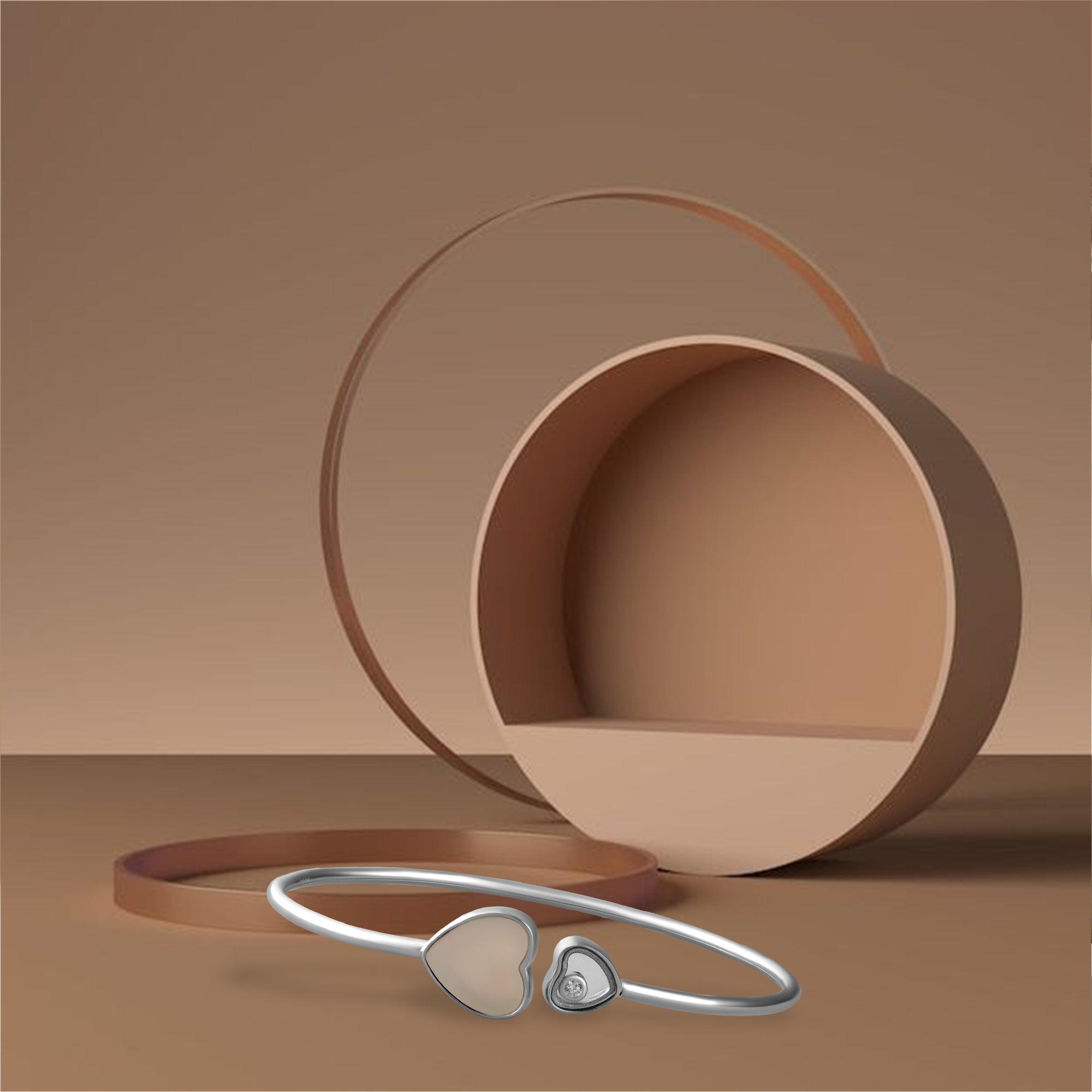 Double Heart Silver Kada