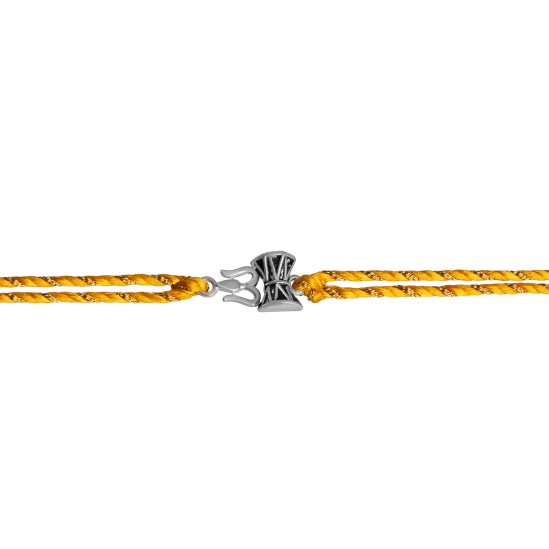 925 Sterling Silver Trishul Damru Rakhi for Brother | Yellow Thread Rakhi with Mahadev Symbol