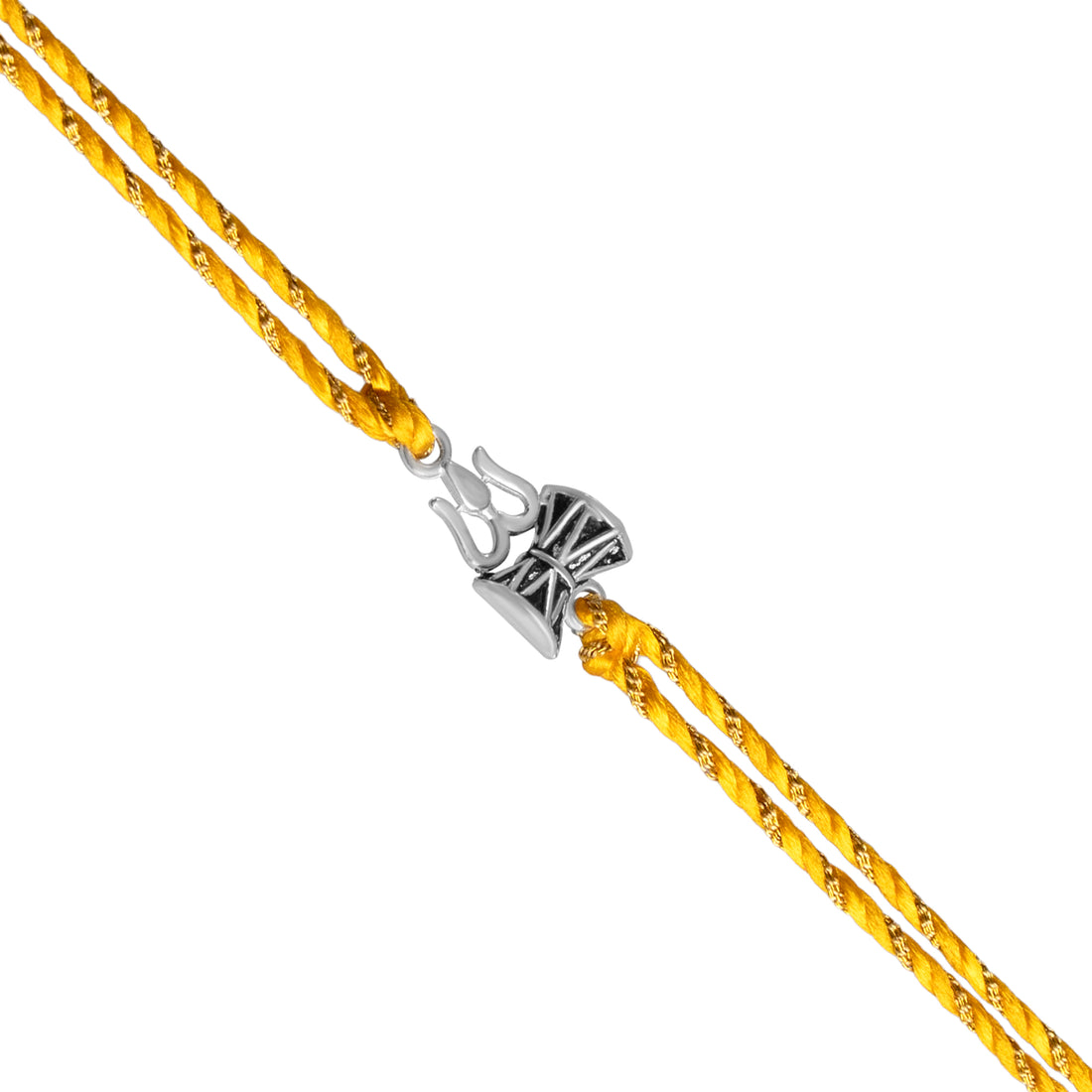 925 Sterling Silver Trishul Damru Rakhi for Brother | Yellow Thread Rakhi with Mahadev Symbol