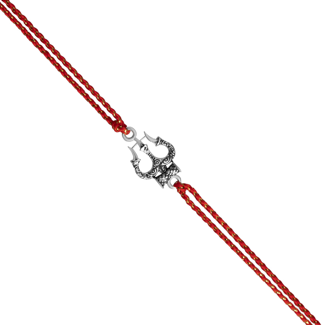 925 Silver Trishul Om Rakhi for Brother – Spiritual Raksha Bandhan Bracelet with Red Thread