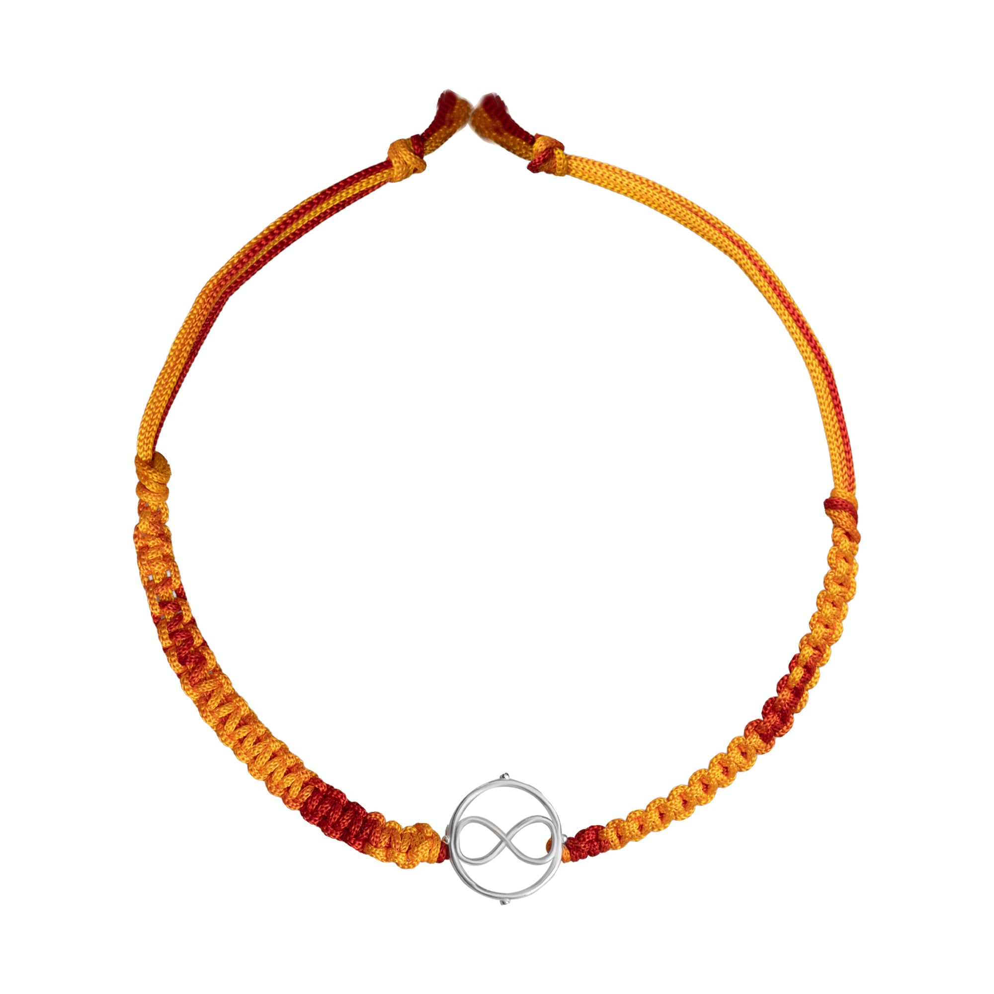925 Silver Infinity Symbol Rakhi for Brother – Eternal Bond Raksha Bandhan Thread in Yellow & Orange