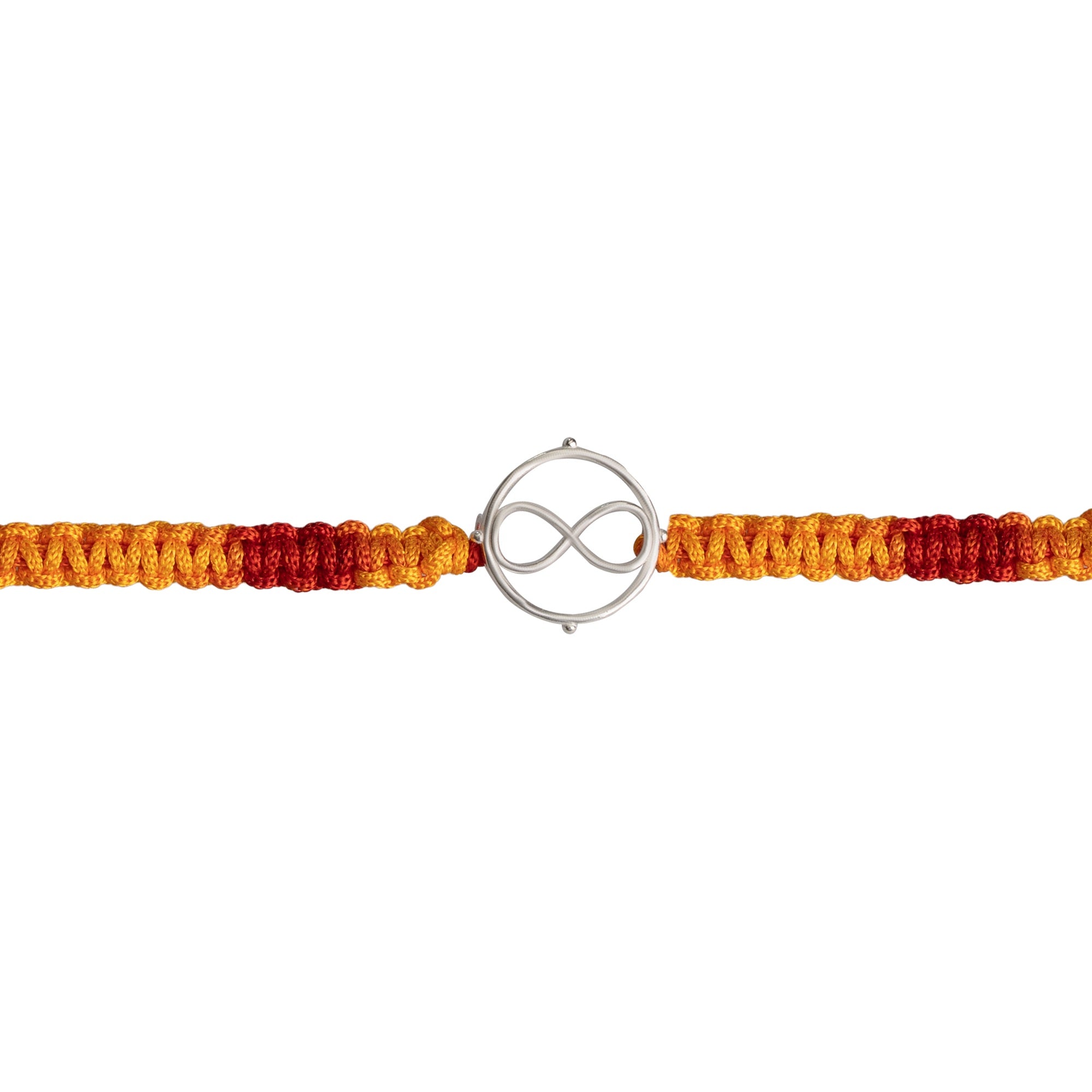 925 Silver Infinity Symbol Rakhi for Brother – Eternal Bond Raksha Bandhan Thread in Yellow & Orange