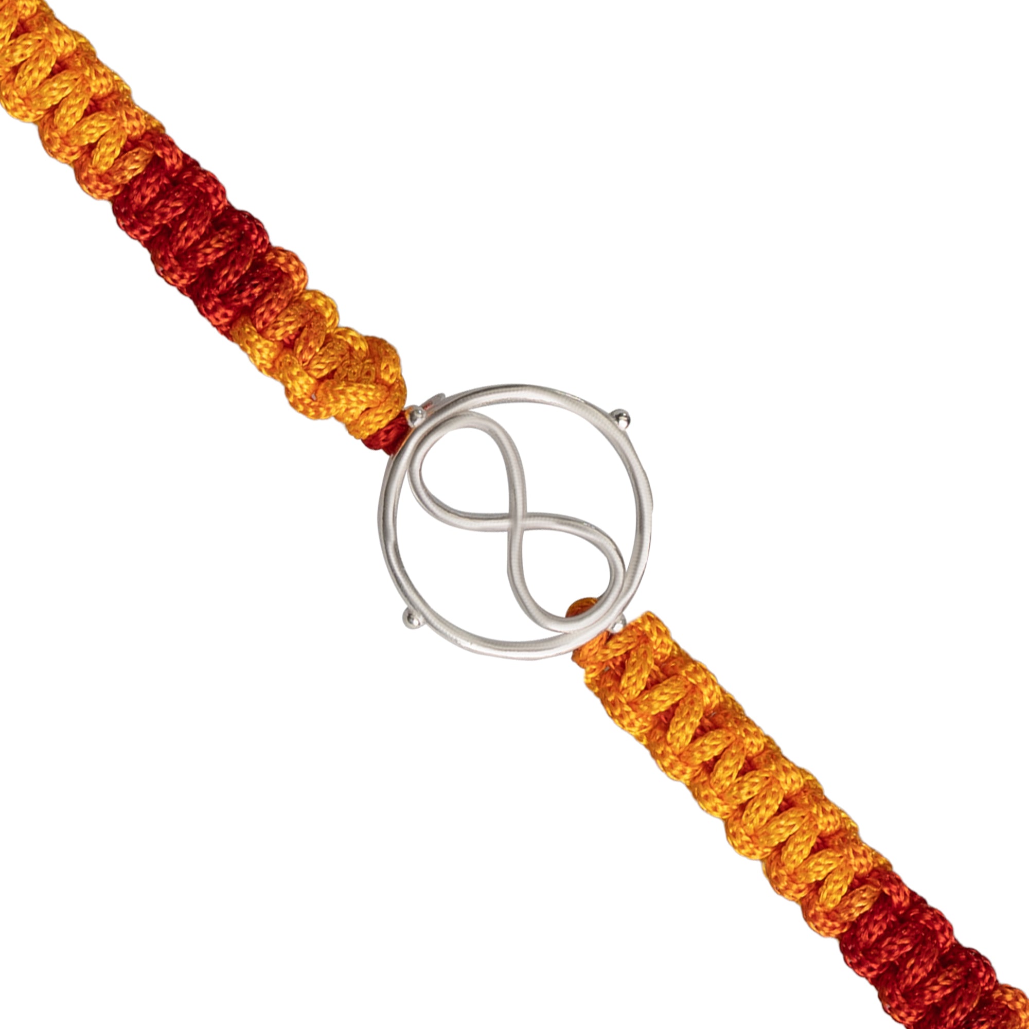 925 Silver Infinity Symbol Rakhi for Brother – Eternal Bond Raksha Bandhan Thread in Yellow & Orange