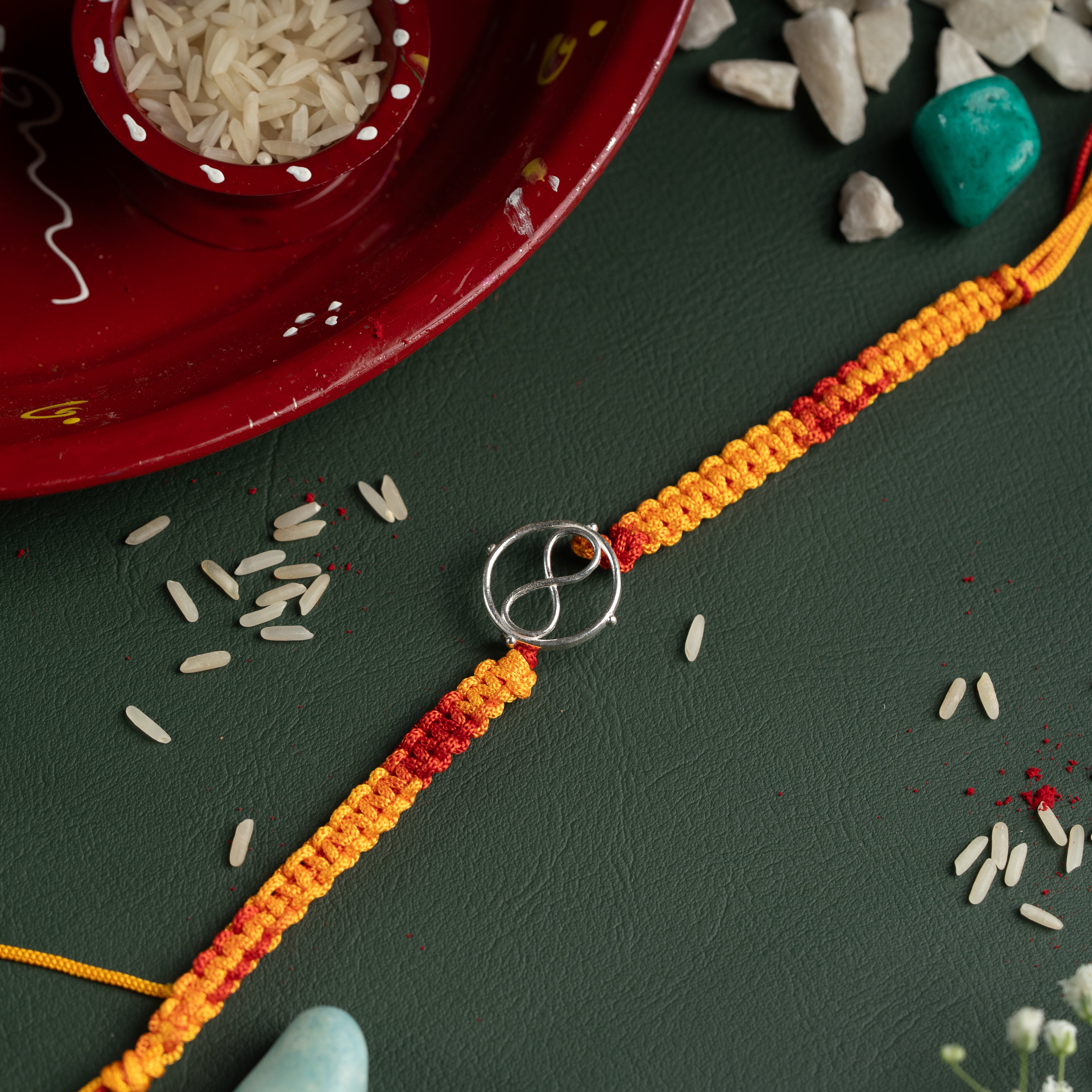 925 Silver Infinity Symbol Rakhi for Brother – Eternal Bond Raksha Bandhan Thread in Yellow & Orange