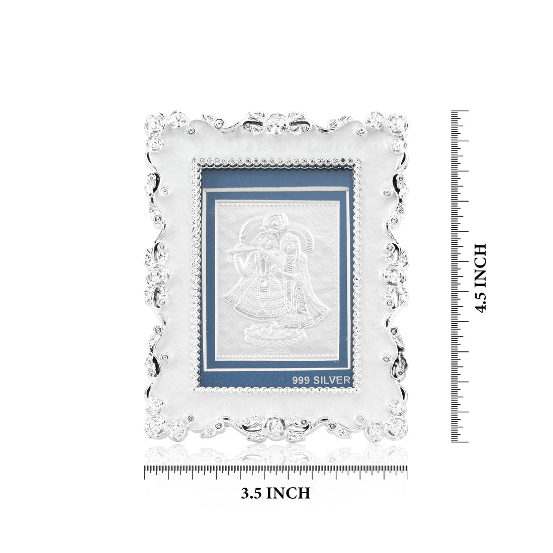 Tvish 999 Silver Radha Krishna Metal Frame, L 3.5 x H 4.5 Inches