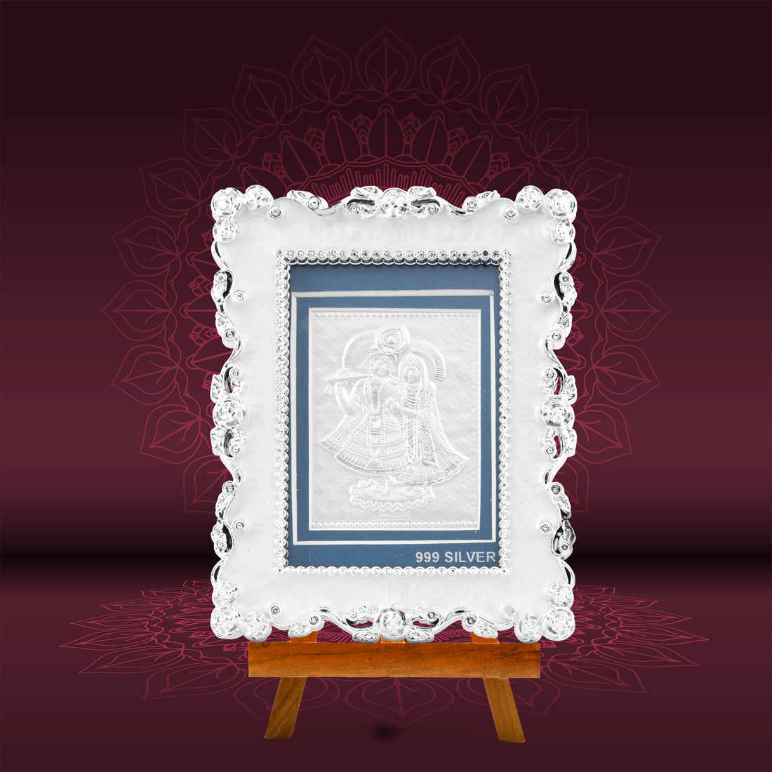Tvish 999 Silver Radha Krishna Metal Frame, L 3.5 x H 4.5 Inches