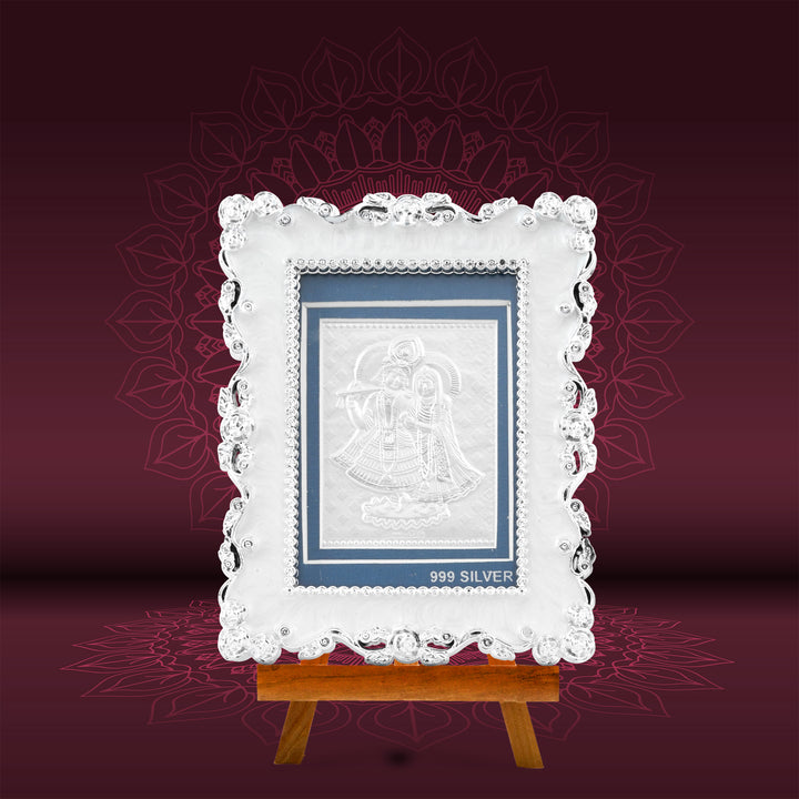 Tvish 999 Silver Radha Krishna Metal Frame, L 3.5 x H 4.5 Inches