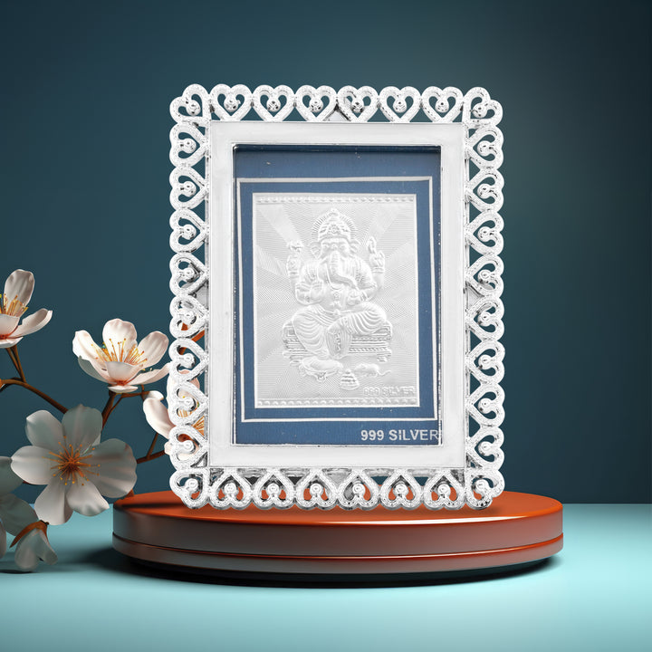 Tvish 999 Silver Ganeshji Metal Frame, L 3.5 x H 4.5 Inches