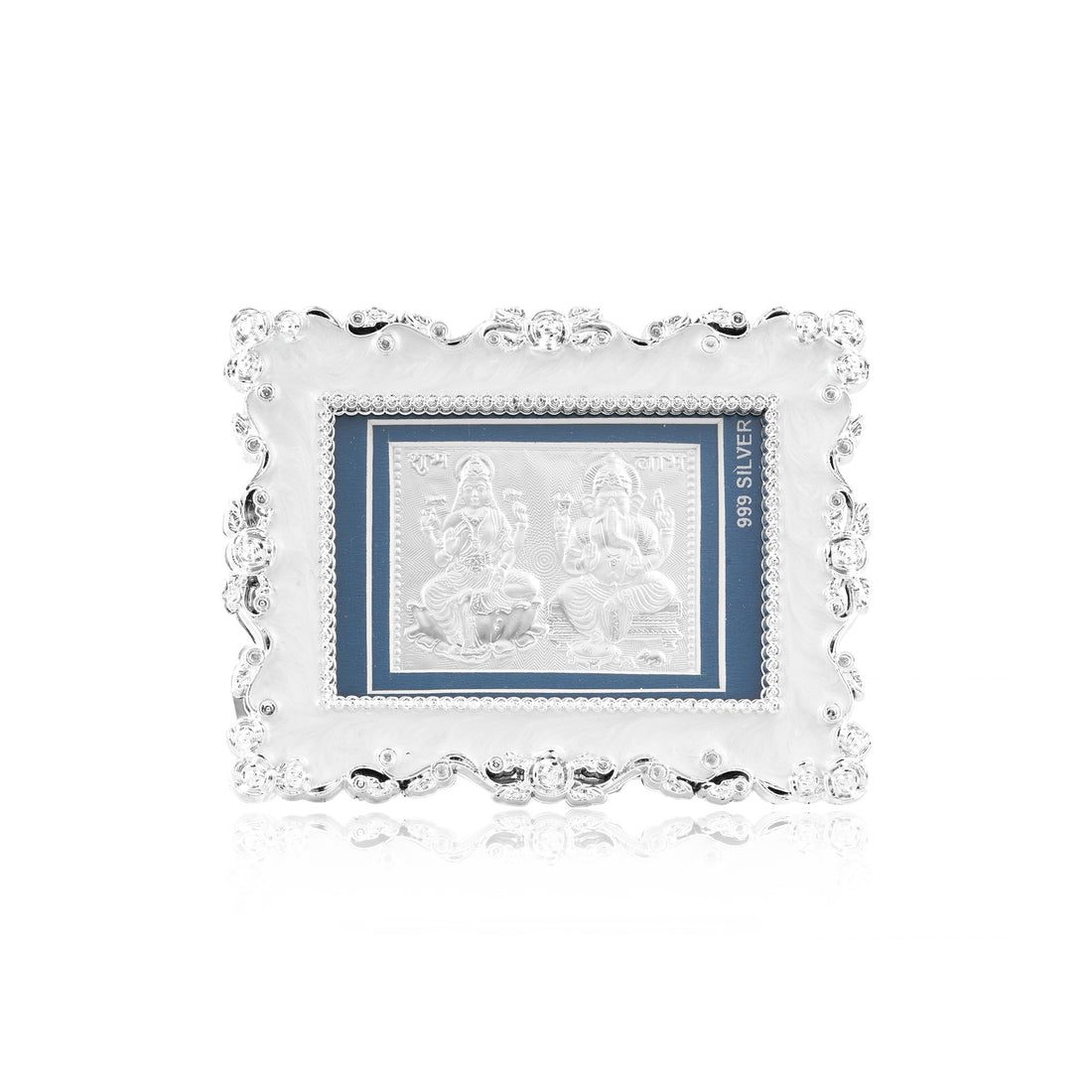 Tvish 999 Silver Ganeshji & Sarasvati Metal Frame, L 4.5 x H 3.5 Inches