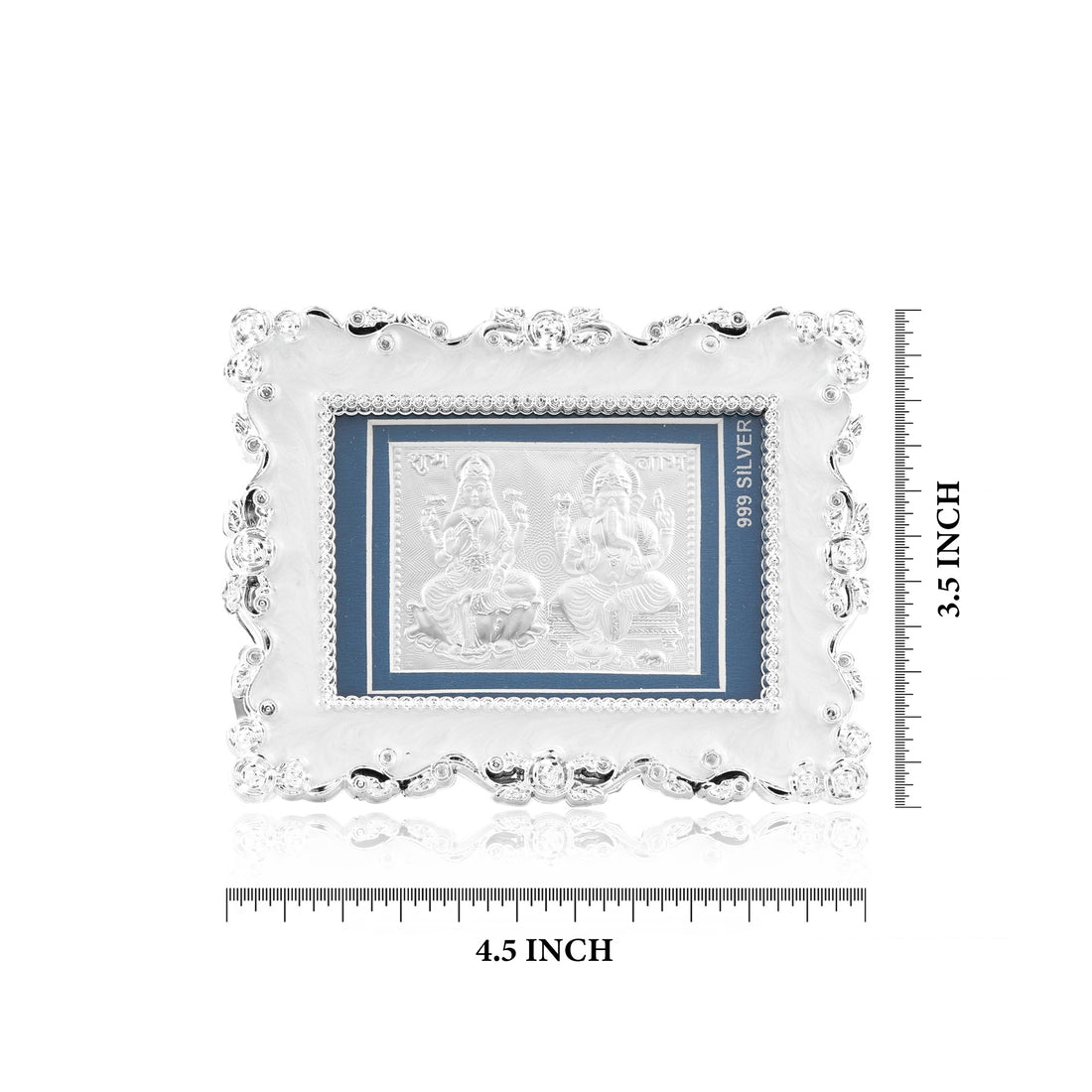 Tvish 999 Silver Ganeshji & Sarasvati Metal Frame, L 4.5 x H 3.5 Inches