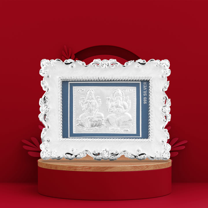 Tvish 999 Silver Ganeshji & Sarasvati Metal Frame, L 4.5 x H 3.5 Inches