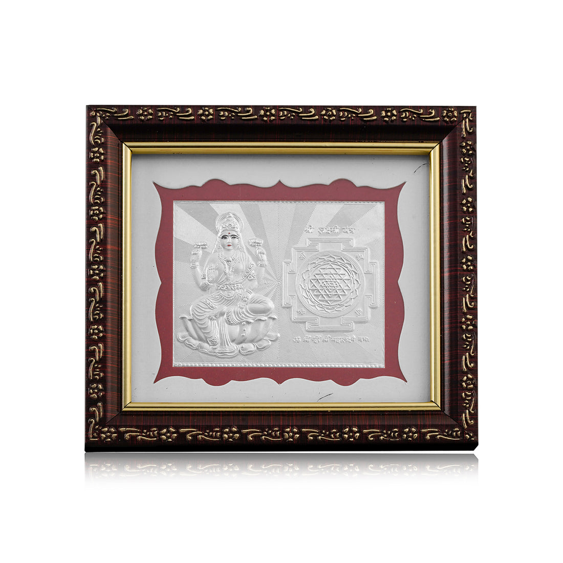 Tvish 999 Silver Laxmiji with Shree Yantra Wooden Frame, L 5.5 x H 5.0 Inches