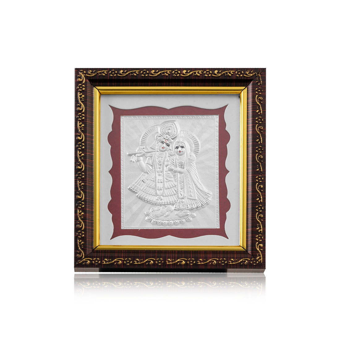 Tvish 999 Silver Radha Krishna Wooden Frame, L 5 x H 5.5 Inches