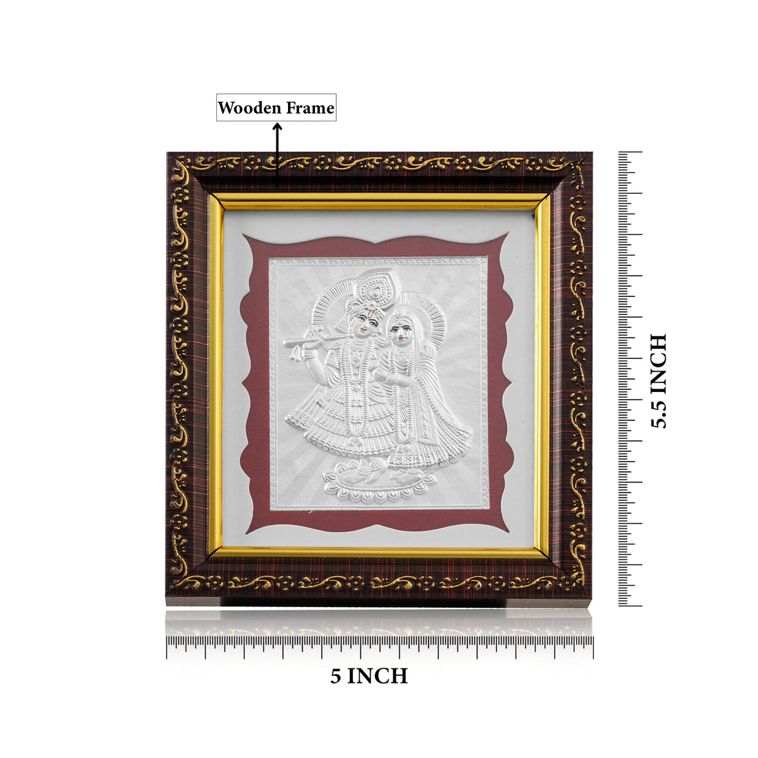 Tvish 999 Silver Radha Krishna Wooden Frame, L 5 x H 5.5 Inches