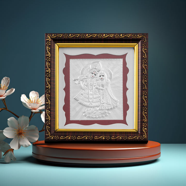 Tvish 999 Silver Radha Krishna Wooden Frame, L 5 x H 5.5 Inches