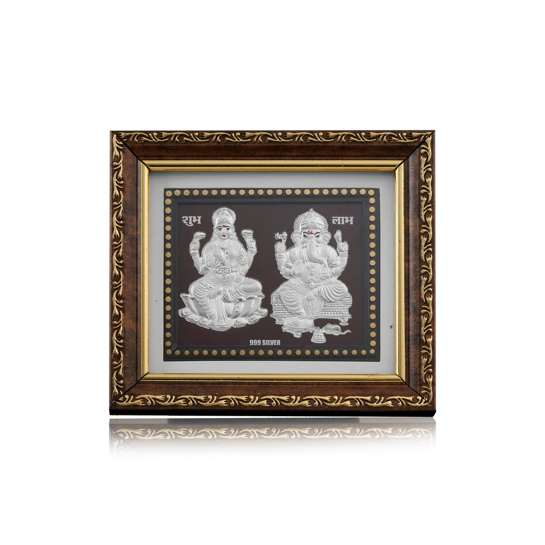 Tvish 999 Silver Laxmiji and Ganesh Wooden Frame, L 5.5 x H 5.0 Inches
