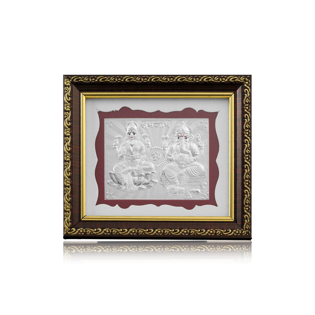 Tvish 999 Silver Ganeshji & Sarasvati Wooden Frame, L 5.5 x H 5.0 Inches