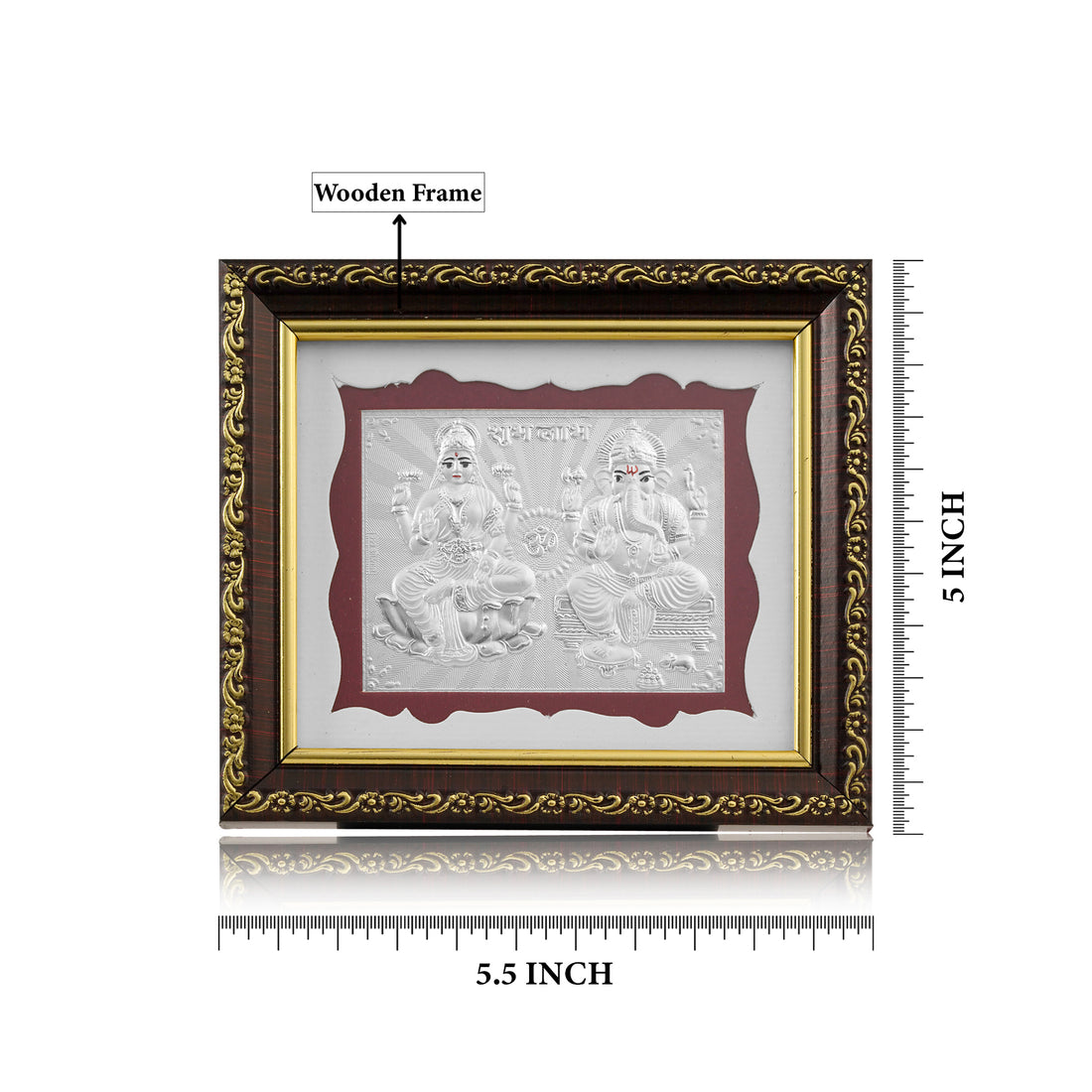 Tvish 999 Silver Ganeshji & Sarasvati Wooden Frame, L 5.5 x H 5.0 Inches