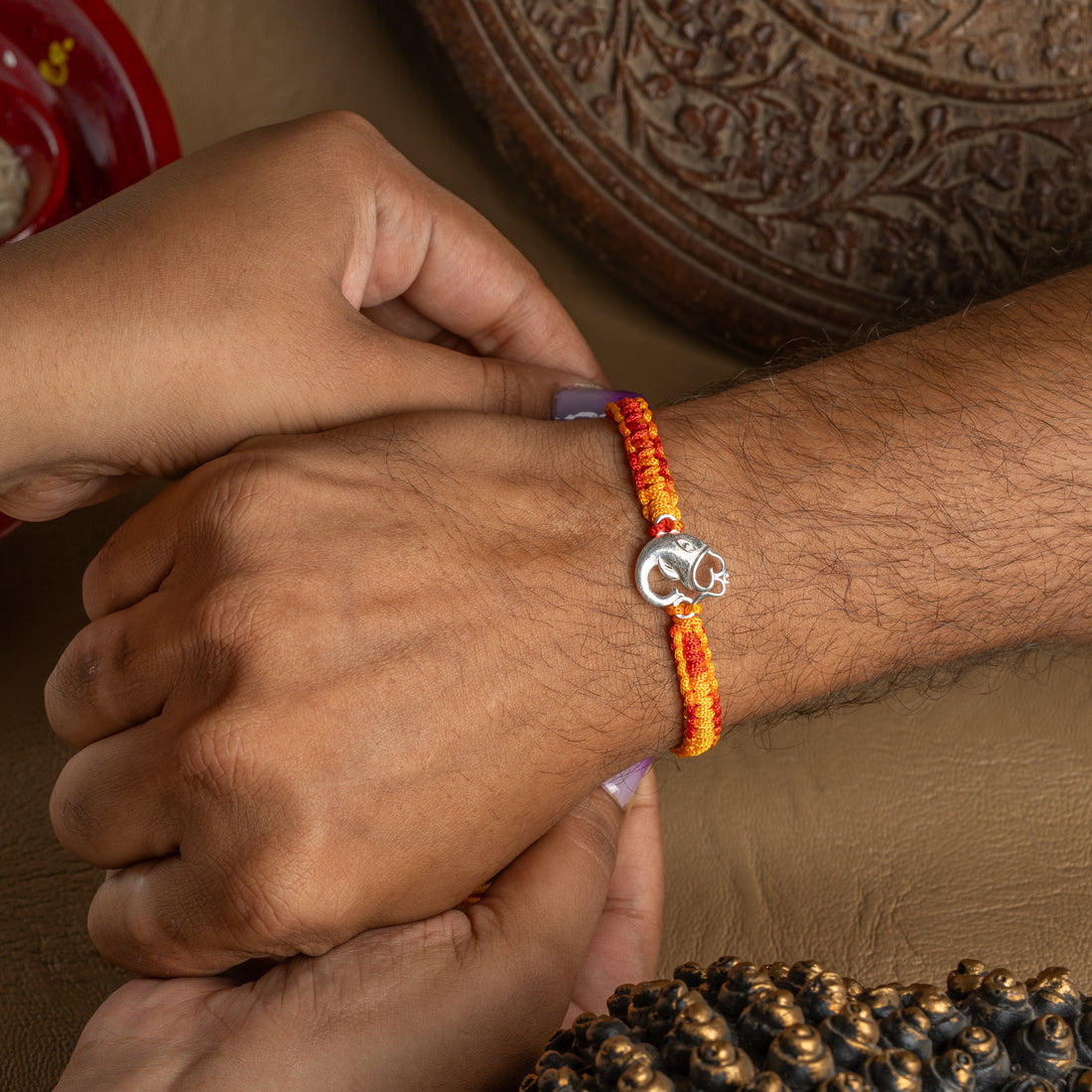 925 Sterling Silver Ganesh Om Rakhi for Brother | Pure Silver Raksha Bandhan Rakhi Thread | Traditional Ganpati Om Rakhi for Men | Hallmarked Silver Rakhi