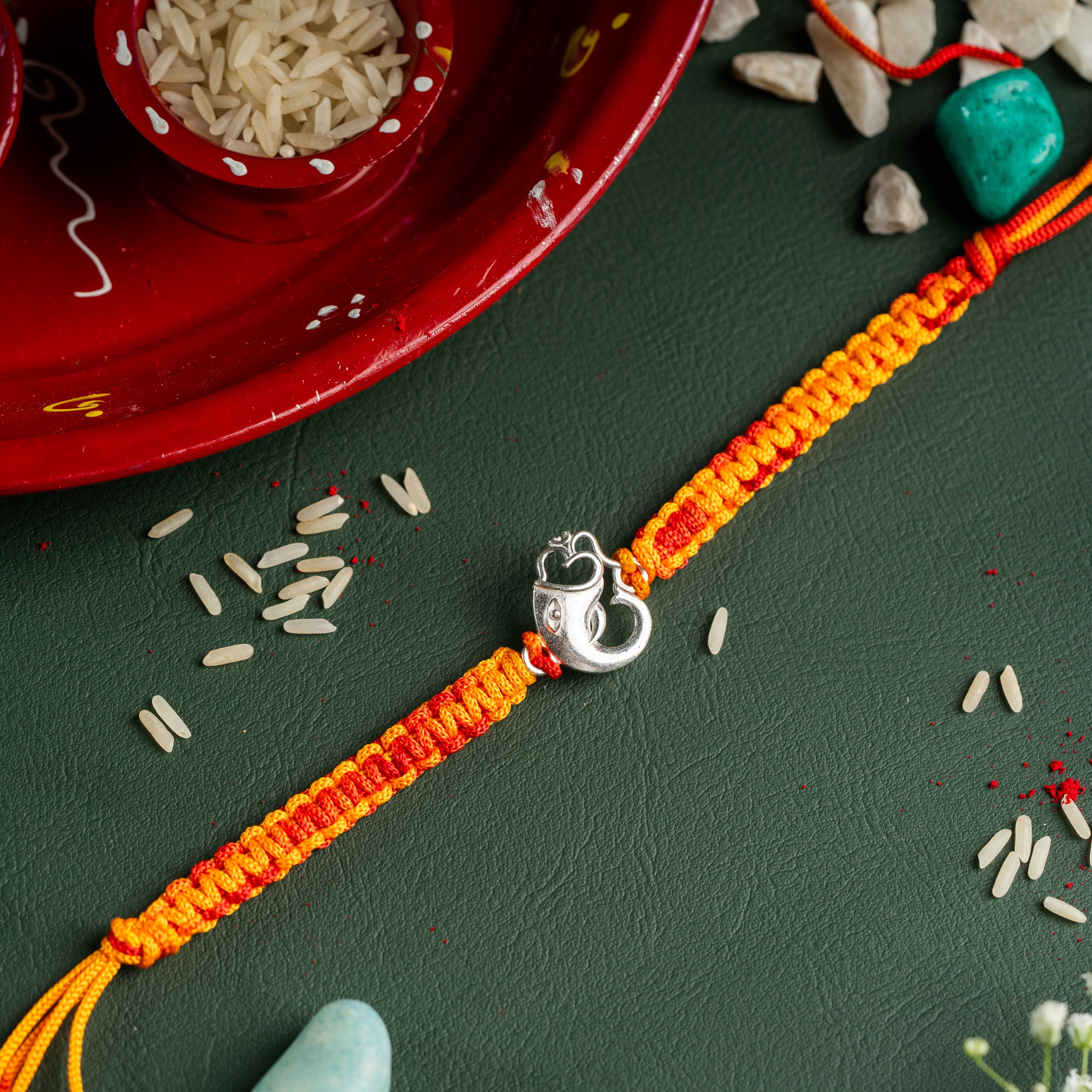 925 Sterling Silver Ganesh Om Rakhi for Brother | Pure Silver Raksha Bandhan Rakhi Thread | Traditional Ganpati Om Rakhi for Men | Hallmarked Silver Rakhi