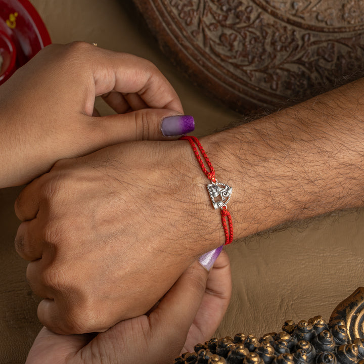 925 Silver Shiv Bhakt Ganesh Rakhi for Brother | Spiritual Raksha Bandhan Thread Symbolizing Devotion & Blessings | Pure Silver Devotional Rakhi for Men
