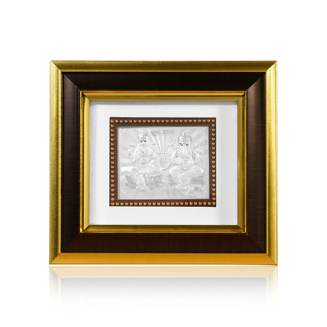 Tvish 999 Silver Laxmiji and Ganeshji Wooden Frame, L 8 x H 7 Inches