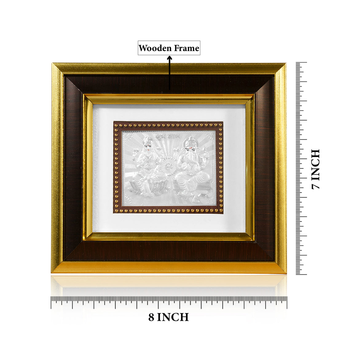 Tvish 999 Silver Laxmiji and Ganeshji Wooden Frame, L 8 x H 7 Inches