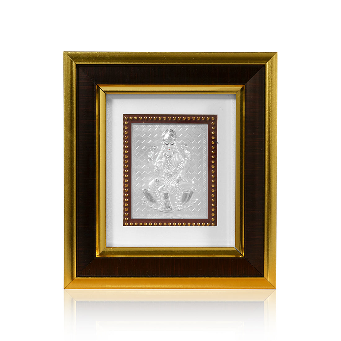 Tvish 999 Silver Laxmiji Wooden Frame, L 8 x H 7 Inches