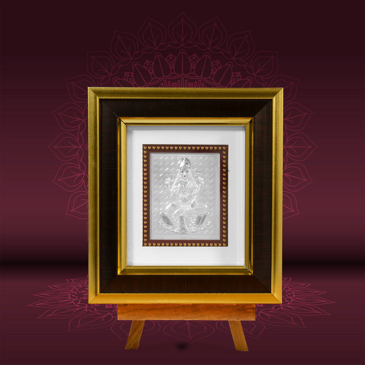 Tvish 999 Silver Laxmiji Wooden Frame, L 8 x H 7 Inches
