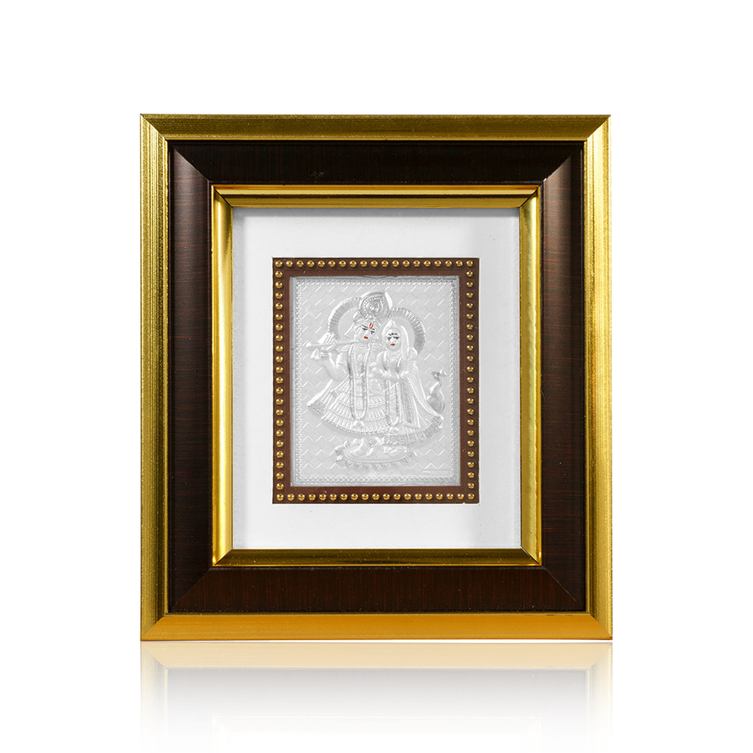 Tvish 999 Silver Radha Krishna Wooden Frame, L 8 x H 7 Inches
