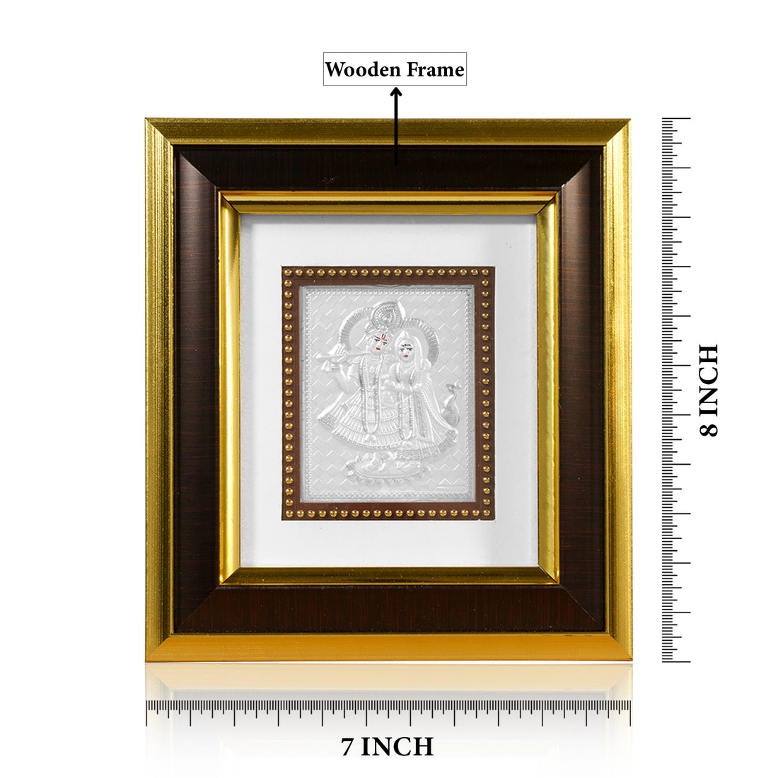 Tvish 999 Silver Radha Krishna Wooden Frame, L 8 x H 7 Inches