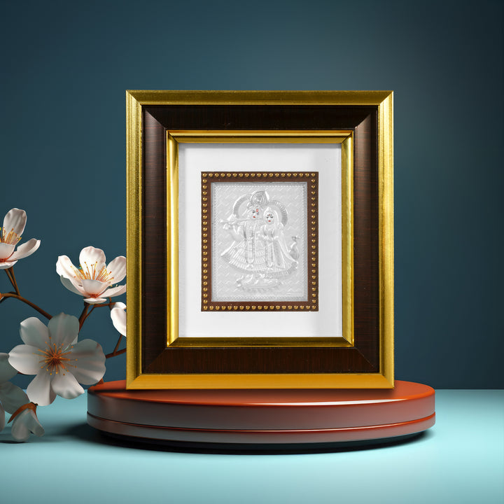 Tvish 999 Silver Radha Krishna Wooden Frame, L 8 x H 7 Inches