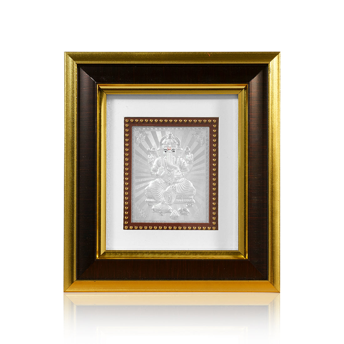 Tvish 999 Silver Ganeshji Wooden Frame, L 8 x H 7 Inches