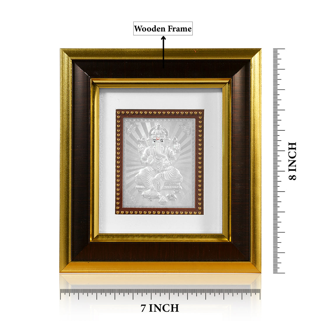Tvish 999 Silver Ganeshji Wooden Frame, L 8 x H 7 Inches