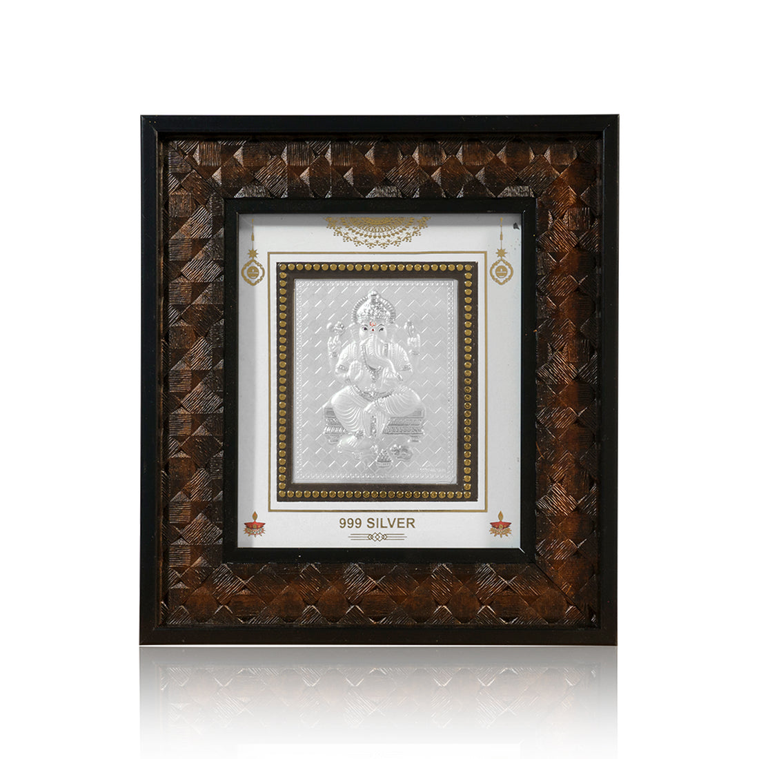 Tvish 999 Silver Ganeshji Wooden Frame, L 7 x H 8 Inches