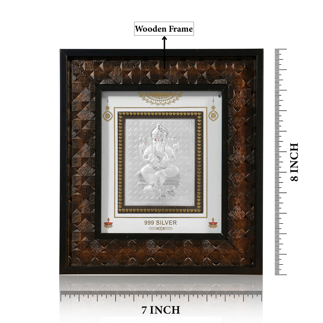 Tvish 999 Silver Ganeshji Wooden Frame, L 7 x H 8 Inches